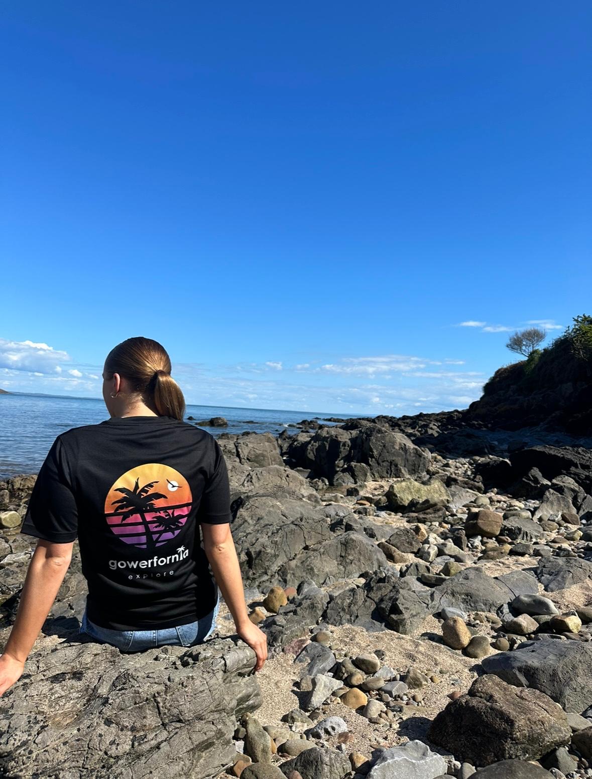 Gowerfornia sunset tech tee